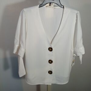 Vine & Love White Blouse with Brown Buttons